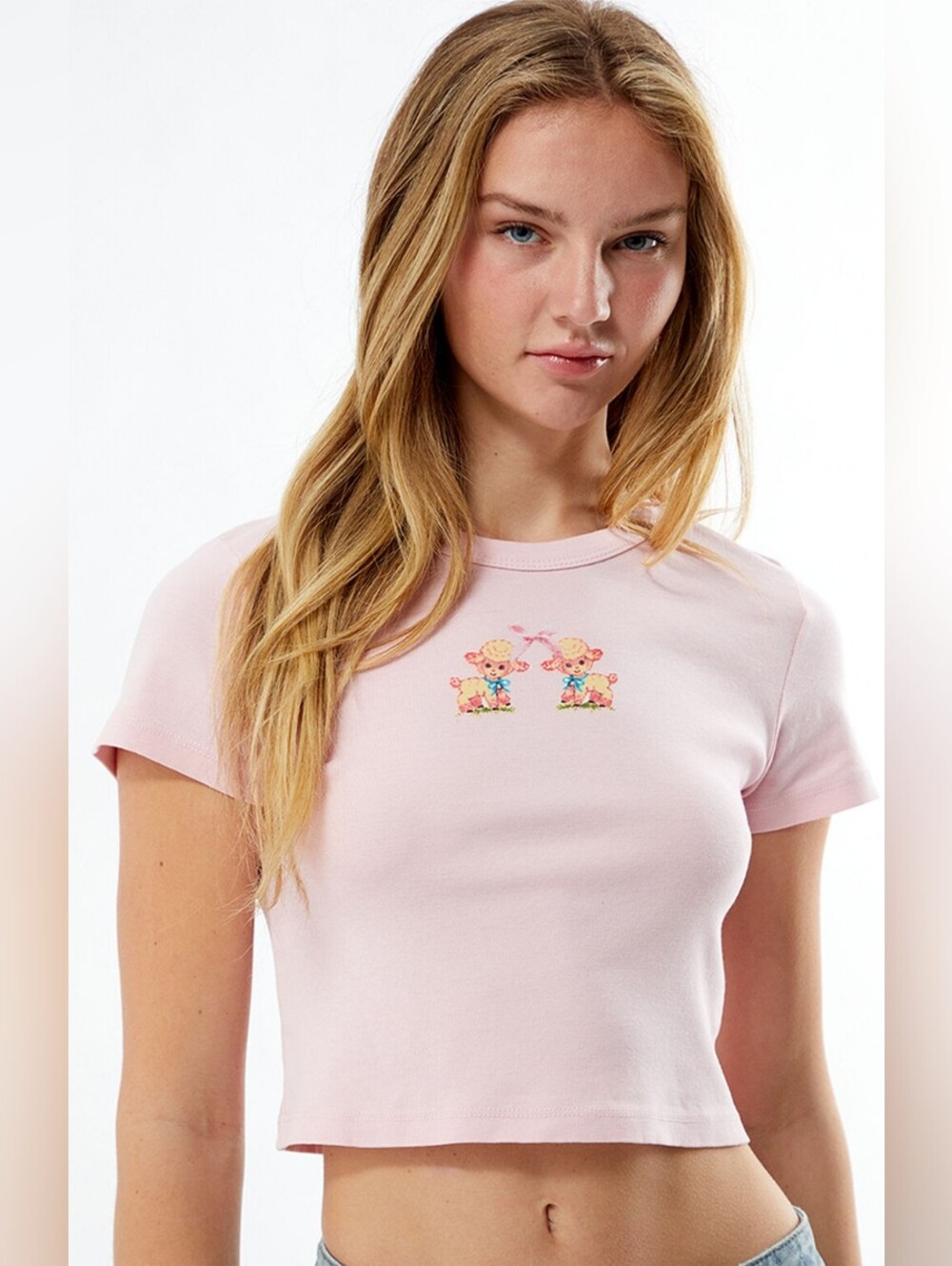 PacSun PS/LA Women's Pink Lambs Cropped Baby Tee